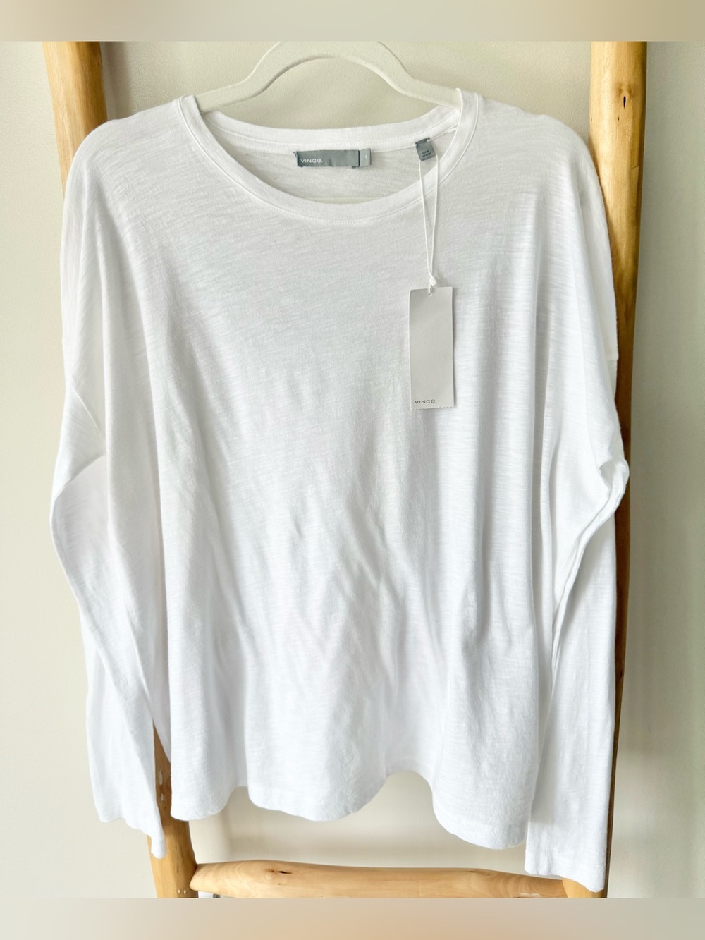 Vince Designer Pima Cotton White Oversized Lightweight LS Slub Tee Shirt M NWT - Picture 2 of 9